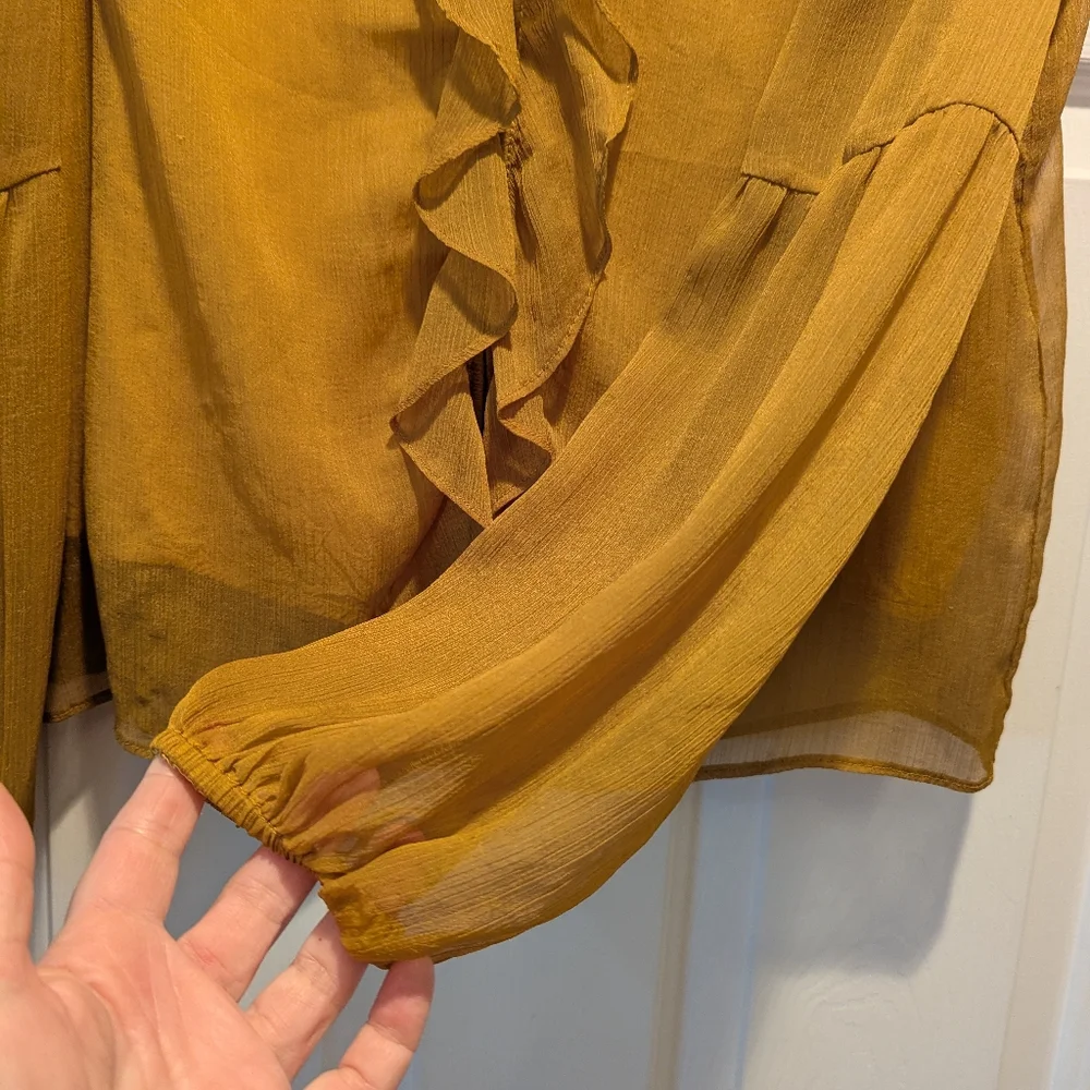 Sunday in Brooklyn Anthropologie Mustard Yellow Sheer Lined Blouse Top Sz S EUC - Picture 6 of 16